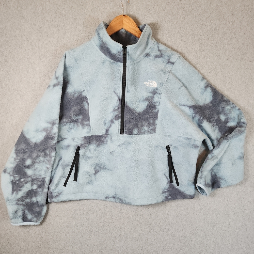 The North Face Blue Fleece Pullover 1/4 Zip Oversized Cropped Womens XL